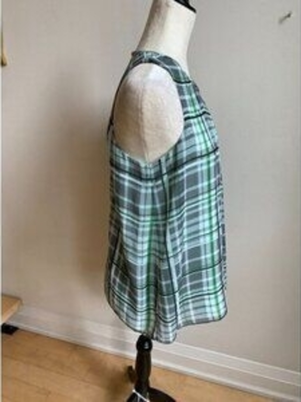 Plaid Sleeveless Halter Top in Green and Gray - Picture 3 of 5